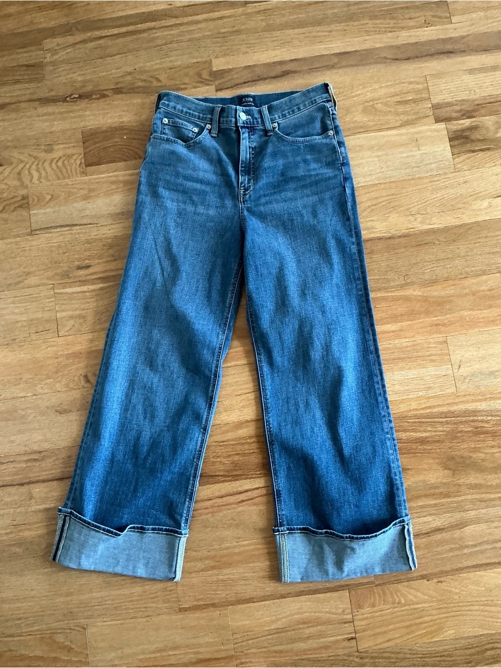 J. Crew Factory Blue Wide-Leg Cuffed Jeans